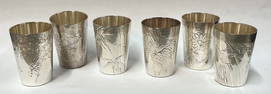 6 Sterling Silver Etched Vodka Cups - 4.9oz