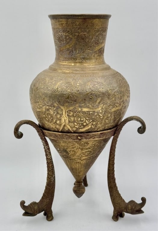 Unique Vintage Etched Brass Vase on Elephant Legs (1 of 10)