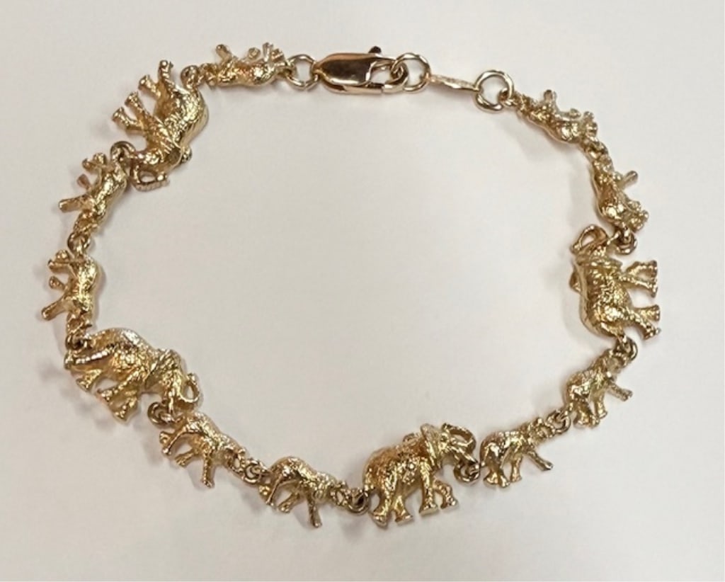 Beautiful 10k Gold Elephant Bracelet -  9.2g (1 of 7)