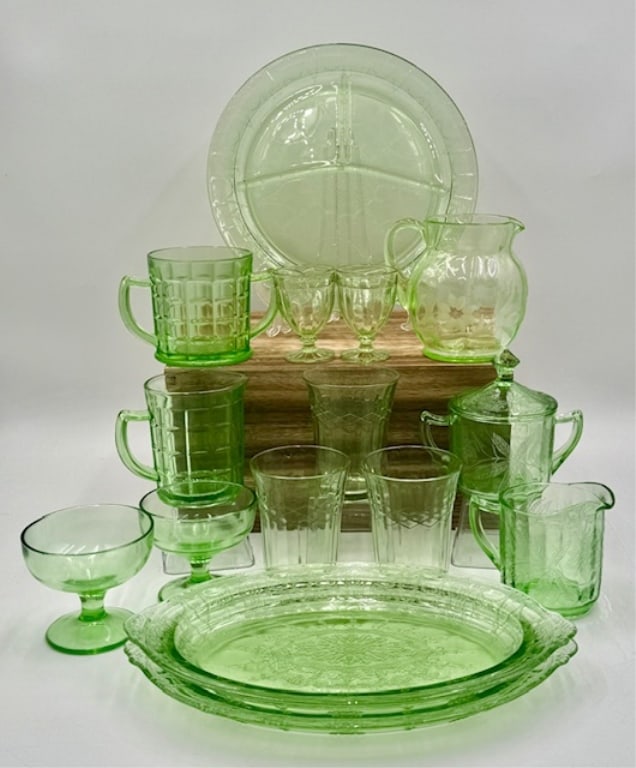 Large Assortment of Depression Uranium Glass (1 of 18)