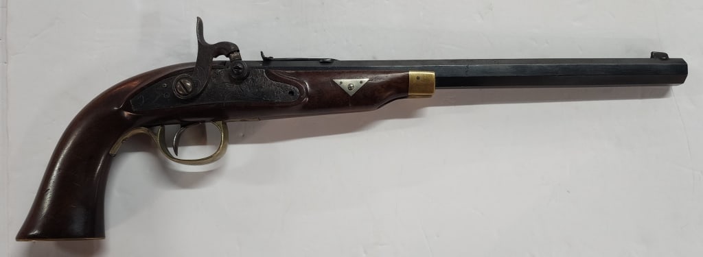 Vintage Percussion Target Pistol: Vintage percussion target pistol. Approximately 18"l. Photos are considered part of the condition and description. 306-11
