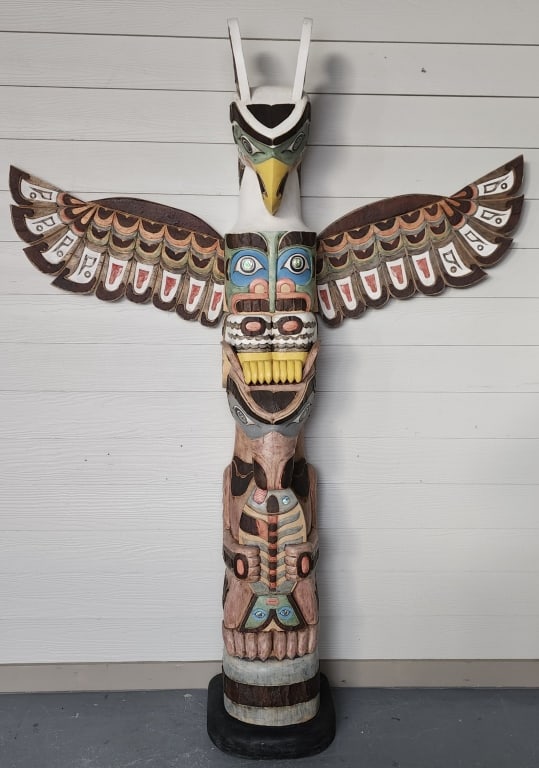 Signed 81" Hand Carved Totem Pole (1 of 8)