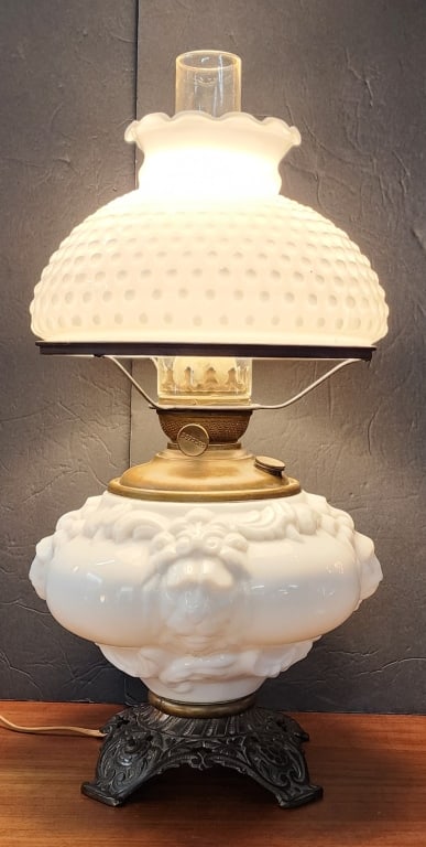 Vintage White Milk Glass Electrified Oil Lamp (1 of 5)