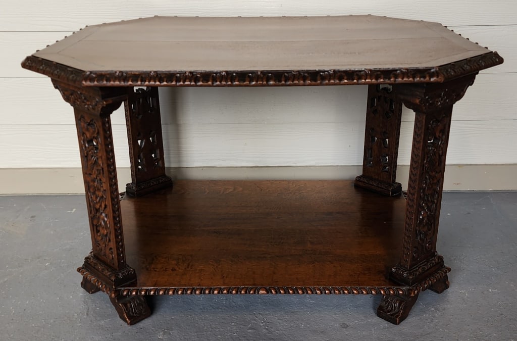 Vintage Ornately Carved Oak Coffee Table (1 of 9)