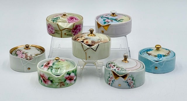 7 Antique Hand Painted Porcelain Button Boxes (1 of 11)