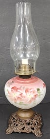 Vintage Hand Painted Porcelain & Iron Oil Lamp