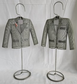 Pr. Unique Modern Wire Mesh Suit Jack Sculptures