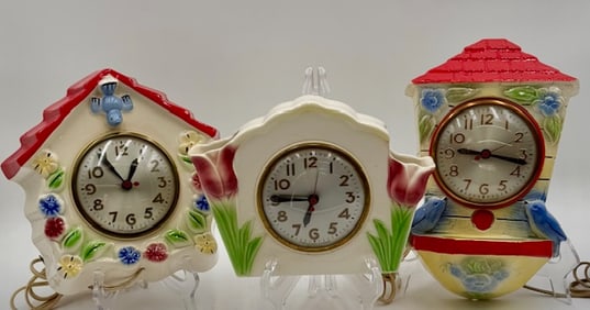3pc Collection Vintage Ceramic Wall Clocks