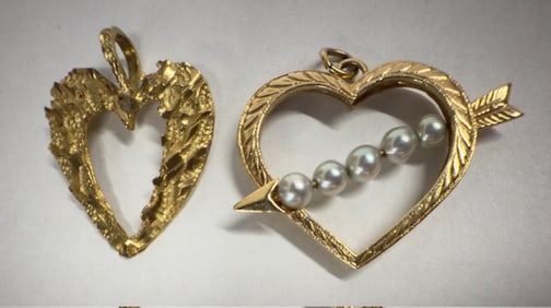 2 - 14k Heart Pendants - 5.1g TW