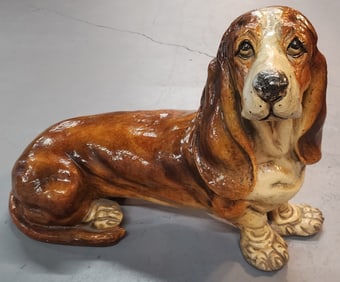 Large Vintage Painted Basset Hound Sculpture