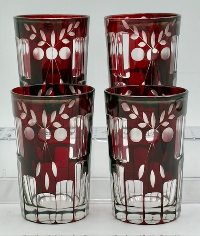 4pc Vintage Bohemian Red Cut to Clear Tumblers (1 of 11)