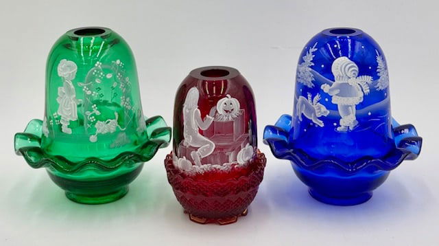 3pc Vintage Fenton Glass Fairy Lamps (1 of 19)