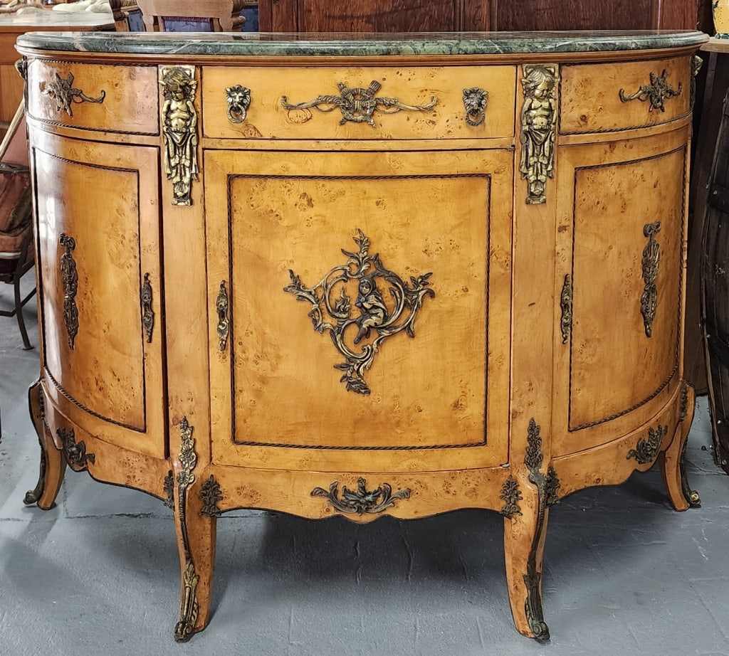 Vintage Victorian Style Burlwood Demilune Console (1 of 7)