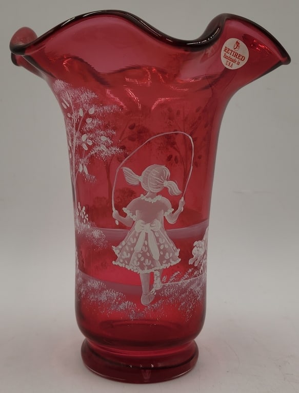 Hand Painted Fenton Mary Gregory Cranberry Vase (1 of 8)