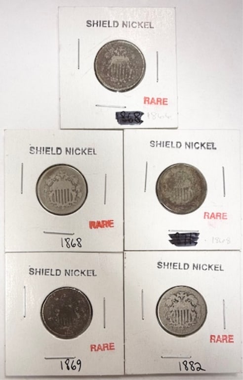 5 Rare Shield Nickels - Assorted Years (1 of 15)