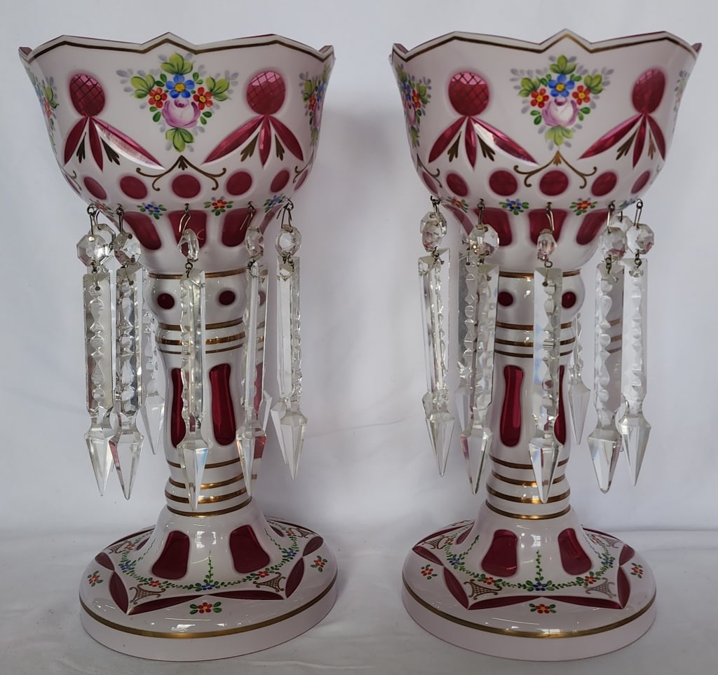 Pr. Vintage Bohemian Red Czech Mantel Lusters (1 of 6)