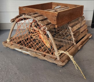 Vintage Half Round Wooden Lobster Trap