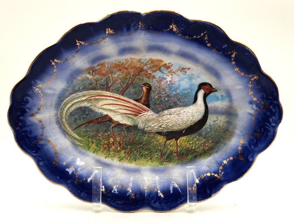 La Francaise Silver Pheasant Flow Blue Platter (1 of 7)