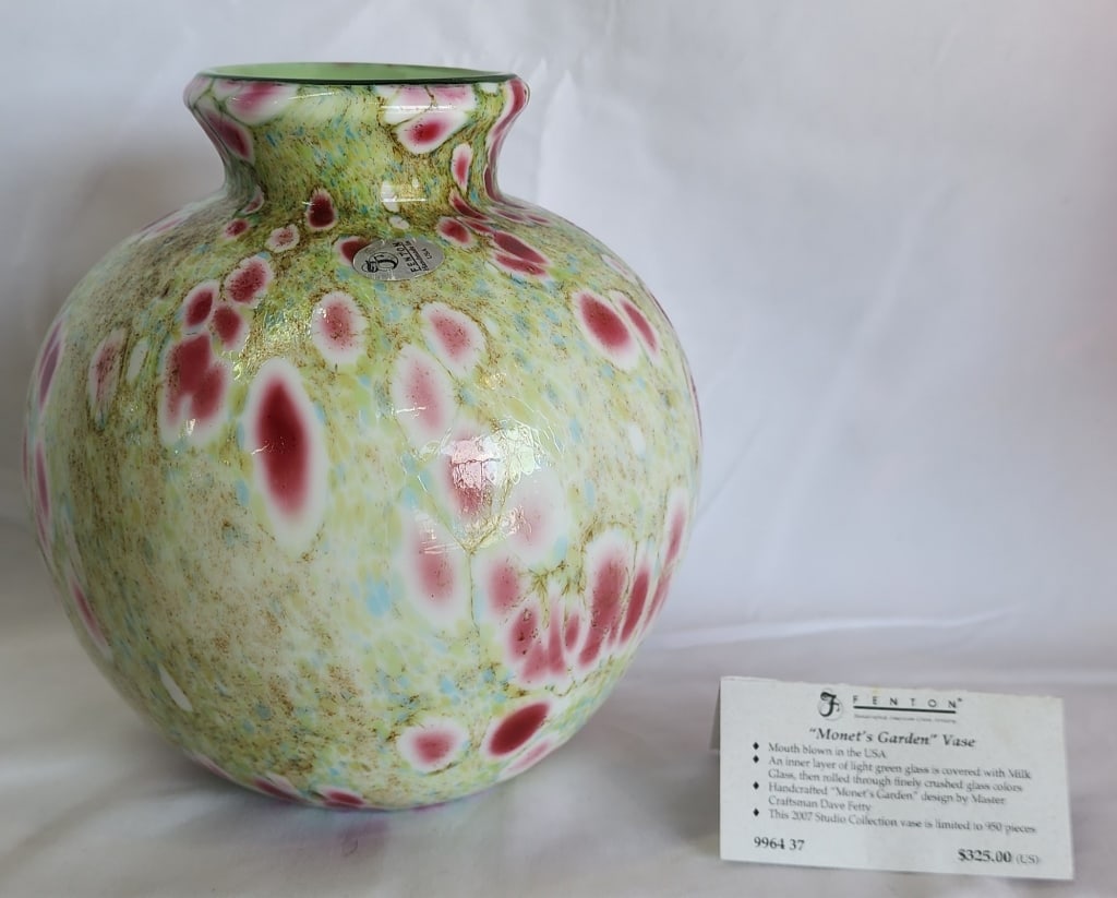 Fenton "Monet's Garden" Hand Blown Art Glass Vase (1 of 9)