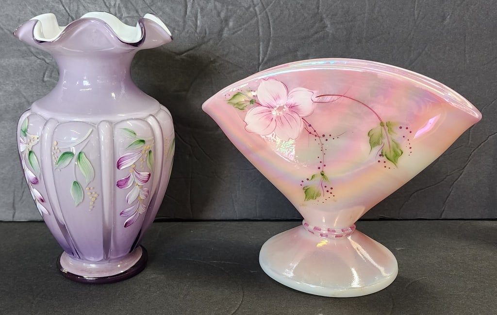 Pr. Artist Signed Hand Painted Fenton Vases (1 of 11)
