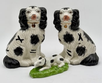 3pc Vintage Staffordshire Porcelain Dogs