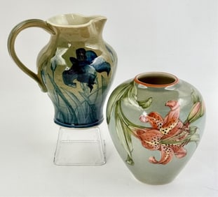 Beautiful Hand Painted Pottery Vase & Pitcher