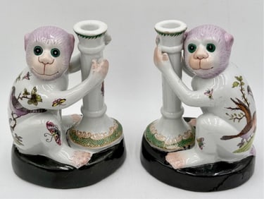 Vntg. Wong Lee 1896 Chinese Monkey Candle Holders