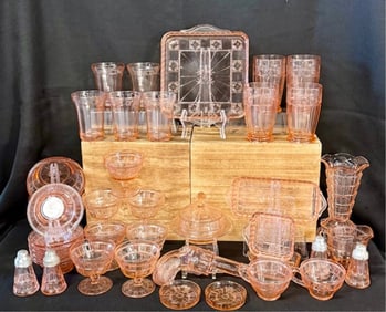 Large Collection of Pink Depression Glass