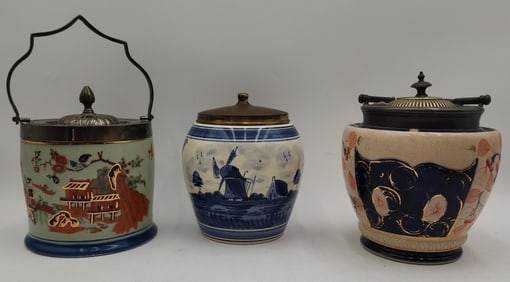 Collection of 3 Vintage Porcelain Biscuit Jars