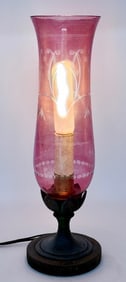 Vintage Etched Cranberry Glass Mantle Lamp