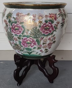 Vintage Hand Painted Fish Bowl Jardiniere