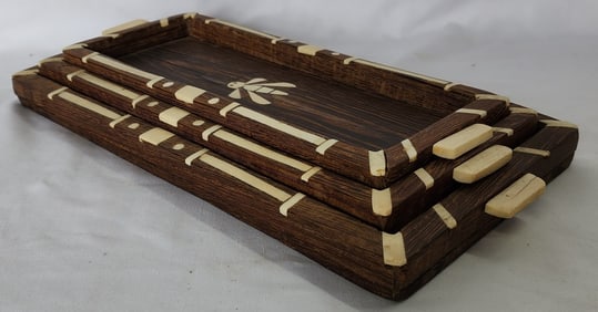 Vintage Art Deco Wenge Wood & Inlay Stacking Trays