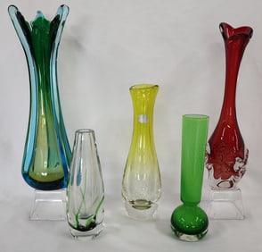 5 Beautiful Art Glass Bud Vases