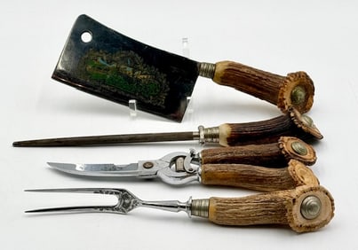 Vintage Solingen Germany Stag Horn Carving Set