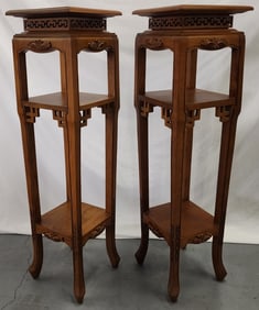 Pair Of Tiered Asian Wood Plant Stands