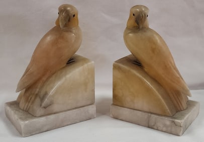 Pair of Vintage Carved Alabaster Parakeet Bookends