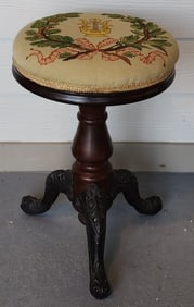 Antique Revolving Needlepoint Piano Stool