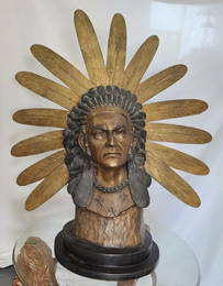 Signed 'Russel' 31" Bronze Native American Bust