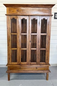 Vintage Indonesian Teak Two Lattice Door Cupboard