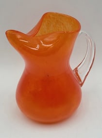 MCM Hand Blown Signed Orange Art Glass Pitcher
