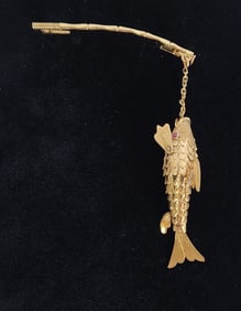 Unique 14k Articulated Fish On Pole Brooch - 11.2g