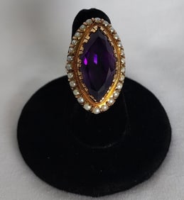 Vintage 14k Amethyst And Pearl Ring - 14.6g Tw