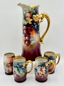 Antique J.P. Limoges Dragon Handled Tankard & Cups