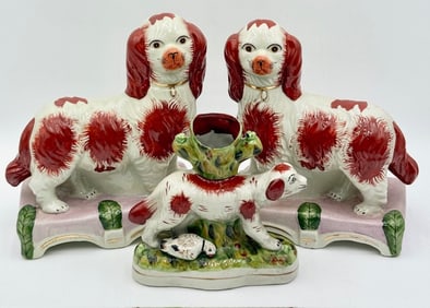 3pc Vintage Hand Painted Staffordshire Dogs