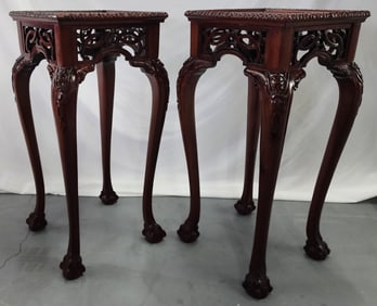 Pair of Beautiful Carved Rosewood Plant Stands