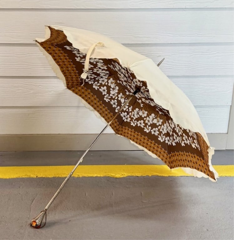 Vintage Floral Burnt Orange Umbrella (1 of 8)