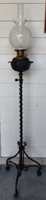 Antique Wrought Iron & Brass Kerosine Piano Lamp