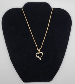 14k Diamond Heart Pendant on Rope Chain - 9.6g TW