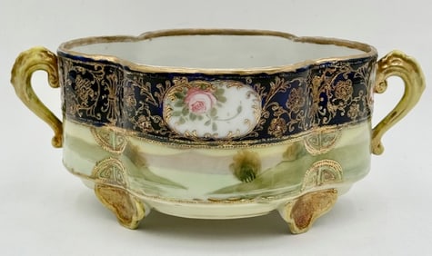 Antique Hand Painted Quatrefoil Footed Planter