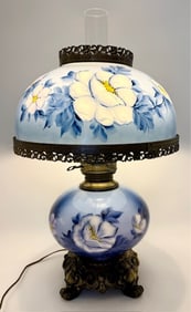 Beautiful Hand Painted Victorian Hurricane Lamp